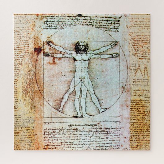 VITRUVIAN MAN Leonardo Da Vinci Antique Parchment Puzzle (Vertikal)
