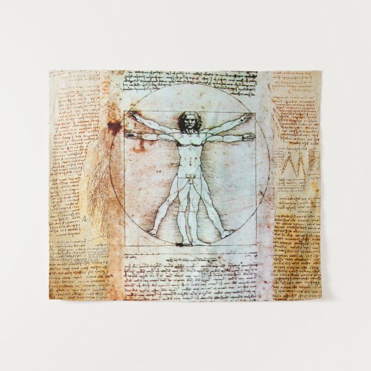 VITRUVIAN MAN Leonardo Da Vinci Antique-Parchment Wandteppich (Vorderseite (Horizontal))