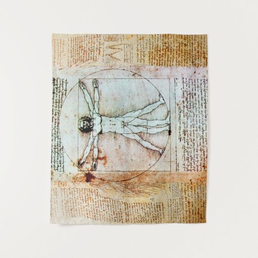 VITRUVIAN MAN Leonardo Da Vinci Antique-Parchment Wandteppich (Vorderseite)