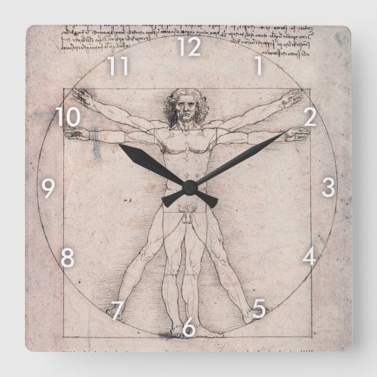 Vitruvian Man, Leonardo da Vinci Quadratische Wanduhr (Vorderseite)