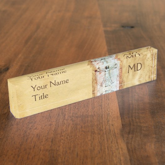 VITRUVIAN MAN MONOGRAM Antikes Pergament Namensplakette (Seite)