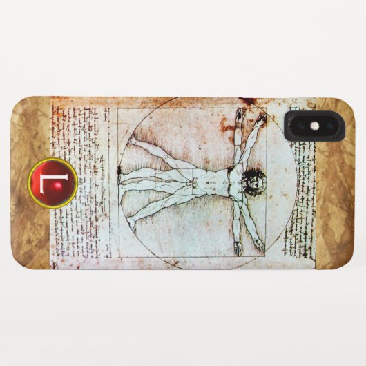 VITRUVIAN MAN, Monogram Red Ruby, Brown Case-Mate iPhone Hülle (Rückseite (Horizontal))