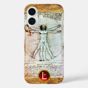 VITRUVIAN MAN, Monogram Red Ruby, Brown iPhone 16 Hülle