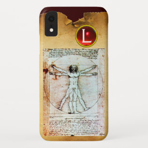 VITRUVIAN MAN Perchment Red Ruby Monogram iPhone XR Hülle
