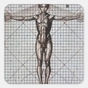 Vitruvian Man (Vitruvius: De architectura) Quadratischer Aufkleber
