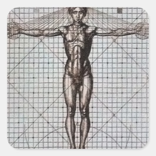 Vitruvian Man (Vitruvius: De architectura) Quadratischer Aufkleber (Vorderseite)