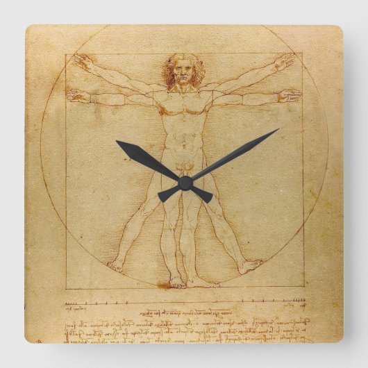 Vitruvian Man von Leonardo Da Vinci Quadratische Wanduhr (Vorderseite)