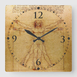 Vitruvian Mann durch Leonardo da Vinci Quadratische Wanduhr