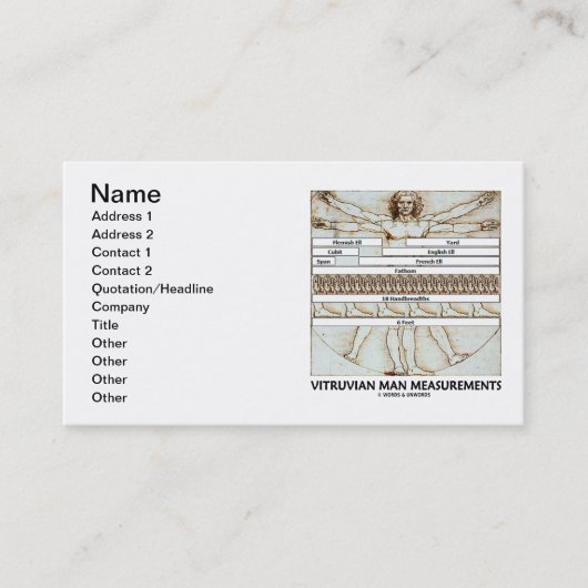 Vitruvian Mann-Maße (da Vinci) Visitenkarte (Vorderseite)