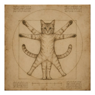 Vitruvianische Katzen-Renaissance-Parodie-Kunst Poster