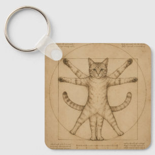 Vitruvianische Katzen-Renaissance-Parodie-Kunst Schlüsselanhänger