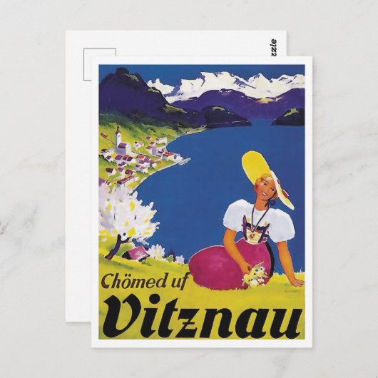 Vitznau, Luzern, Schweiz, Frau auf dem Hügel Postkarte (Vorne/Hinten)