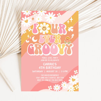 VIUR Ever Groovy Groovy Daisy Hippie 4. Geburtstag Einladung