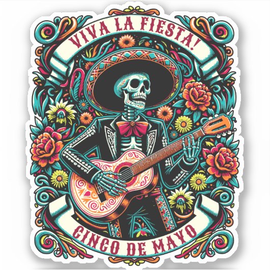 Viva La Fiesta! Cinco de Mayo Design Aufkleber (Vorderseite)