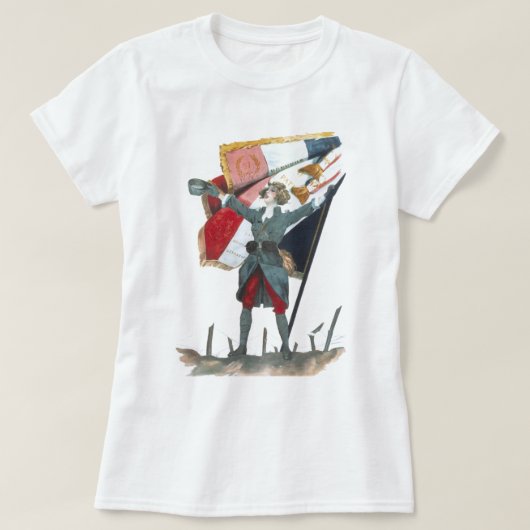Viva la France Feminist Militär Uniform und Flagge T-Shirt (Design vorne)