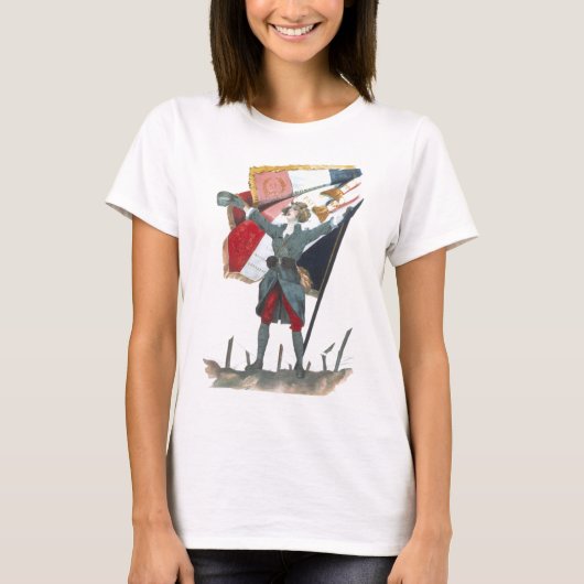 Viva la France Feminist Militär Uniform und Flagge T-Shirt (Vorderseite)