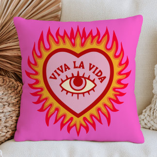 Viva La Vida Böser Blick Herz in Flammen Rosa Kissen