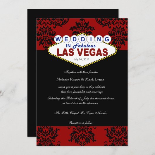 Viva Las Vegas Damast-Hochzeits-Einladung Einladung (Vorne/Hinten)
