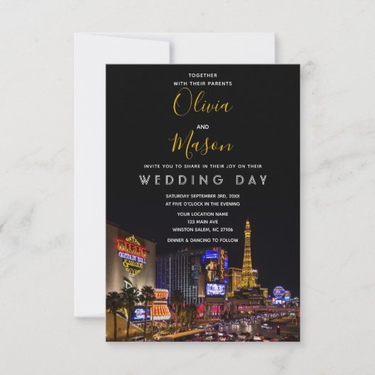 Viva Las Vegas Hochzeit in Urlaubsort Einladung (Vorderseite)