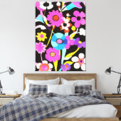 Viva Magenta Abstrakt Retro Boho Frühlingsblumen Leinwanddruck (Insitu (Schlafzimmer))