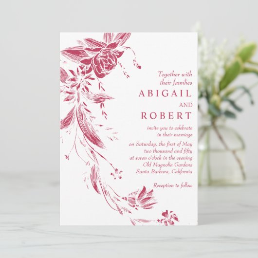 Viva magenta Blumengarten QR Code Hochzeit Einladung (Stehend Vorderseite)