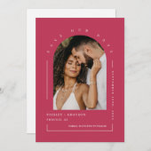 Viva Magenta Boho Arch Foto QR Code Rettete Unser  Einladung (Vorne/Hinten)