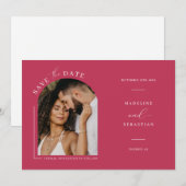 Viva Magenta Boho Arch Foto QR-Code Save the Date Einladung (Vorne/Hinten)