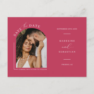 Viva Magenta Boho Arch Foto QR-Code Save the Date Postkarte