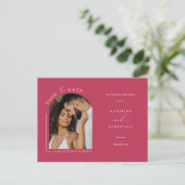 Viva Magenta Boho Arch Foto QR-Code Save the Date Postkarte (Stehend Vorderseite)