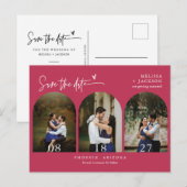 Viva Magenta Boho Arch Foto QR-Code Save the Date Postkarte (Vorne/Hinten)