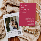 Viva Magenta Boho Minimal Wedding QR Code Foto Einladung