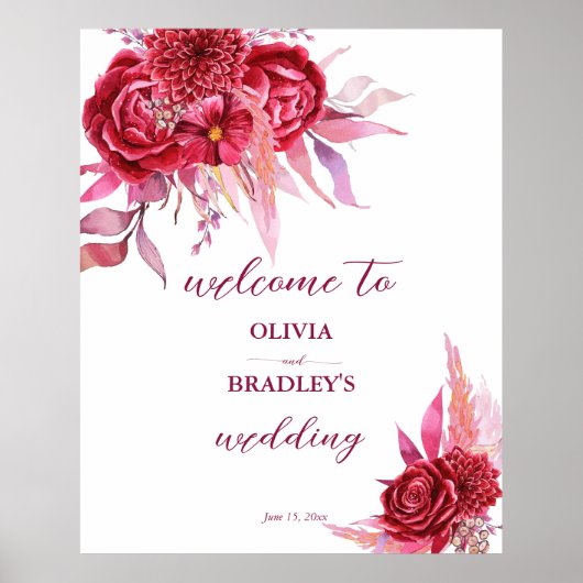 Viva magenta burgundy Rose Blume Begrüßungszeichen Poster (Vorne)