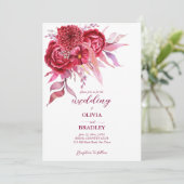 Viva magenta burgundy Rose und Blume Einladung (Stehend Vorderseite)