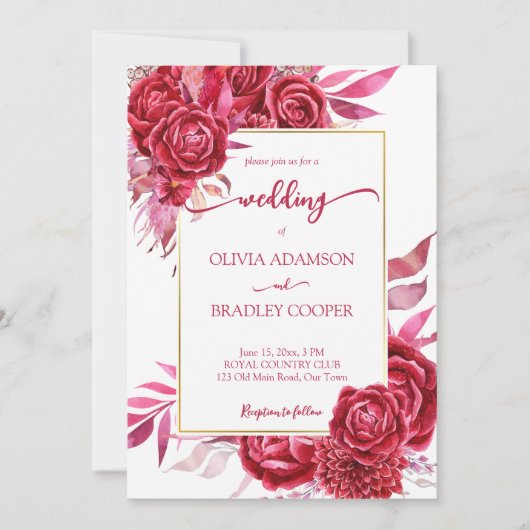 Viva magenta crimson burgundy Blume Rose Einladung (Vorderseite)