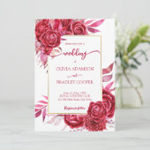 Viva magenta crimson burgundy Blume Rose Einladung (Stehend Vorderseite)