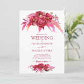 Viva magenta crimson burgundy Blume Rose Einladung (Stehend Vorderseite)