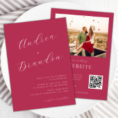 Viva Magenta Delicate Script Qr Code Foto Hochzeit Einladung