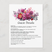 Viva Magenta Floral Wedding Gastdetails Begleitkarte (Vorderseite)