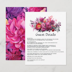 Viva Magenta Floral Wedding Gastdetails Begleitkarte
