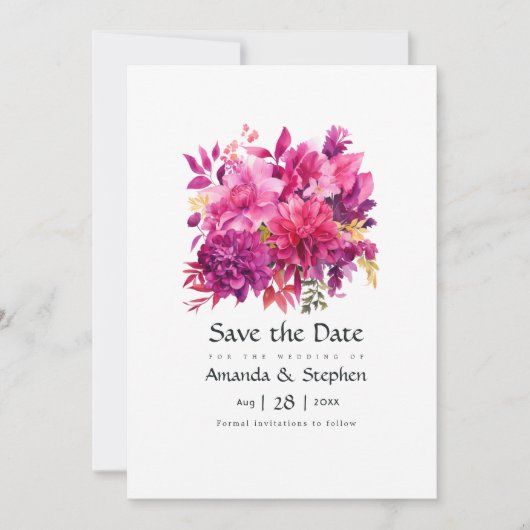 Viva Magenta Floral Wedding Save The Date (Vorderseite)