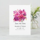 Viva Magenta Floral Wedding Save The Date (Stehend Vorderseite)