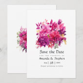 Viva Magenta Floral Wedding Save The Date (Vorne/Hinten)