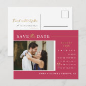 Viva Magenta Gold Save the Date Kalender QR-Code Postkarte (Vorne/Hinten)