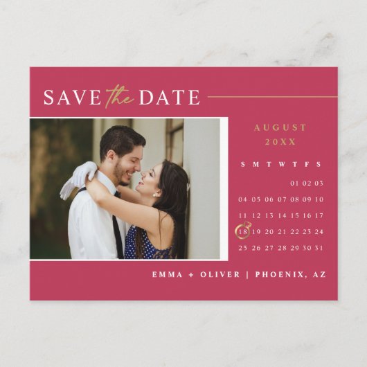 Viva Magenta Gold Save the Date Kalender QR-Code Postkarte (Vorderseite)