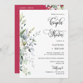 Viva Magenta Greenery Couples Dusche QR Code Foto Einladung (Vorne/Hinten)