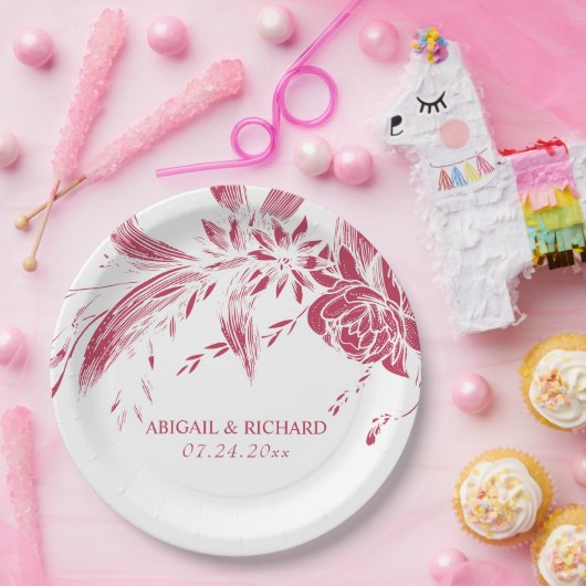 Viva magenta Hochzeit in Rosa und Weiß Blume Pappteller (Party)