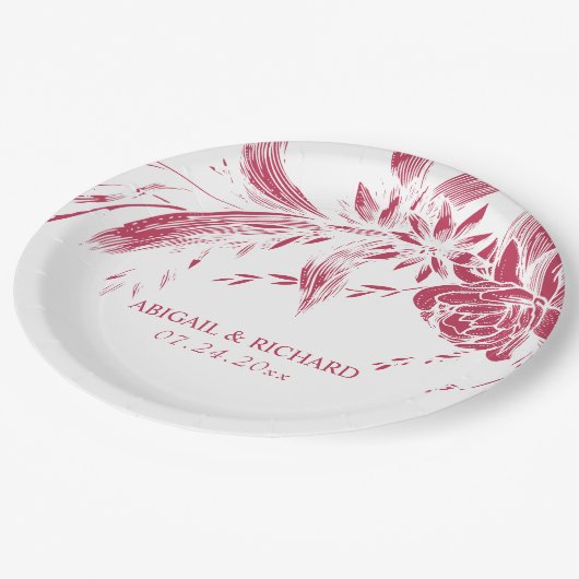 Viva magenta Hochzeit in Rosa und Weiß Blume Pappteller (Schrägansicht)