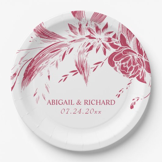 Viva magenta Hochzeit in Rosa und Weiß Blume Pappteller (Vorderseite)