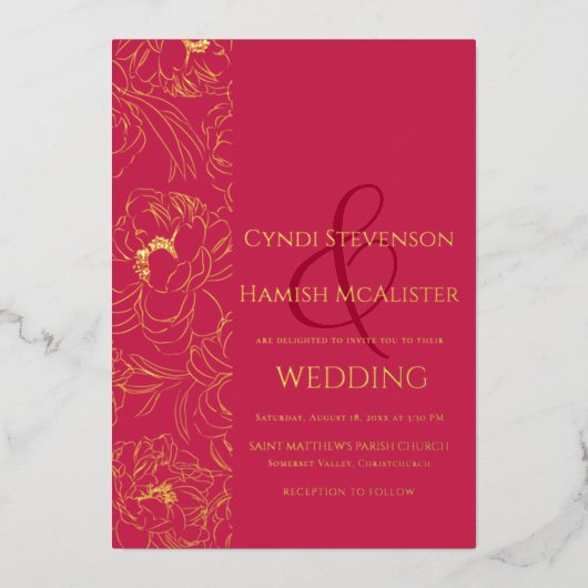 Viva Magenta Hochzeitsreise mit dem Ausland Folieneinladung (Vorderseite)