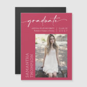 Viva Magenta Minimal Script Foto Graduate Magnet (Vorne/Hinten)